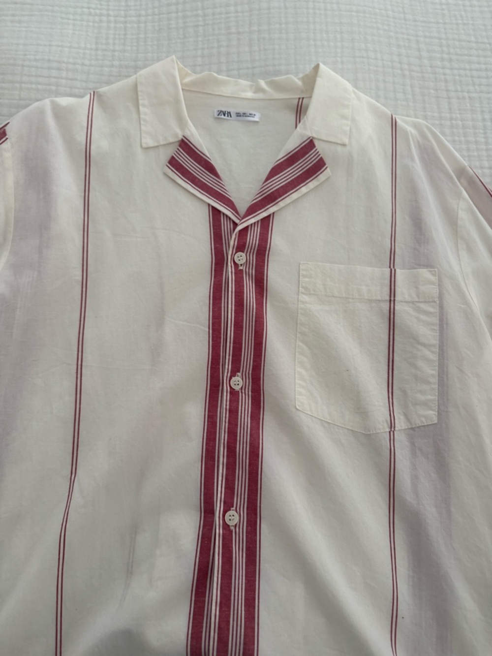 Zara Cream Button-Up Blouse with Red Stripe - Picture 2 of 4